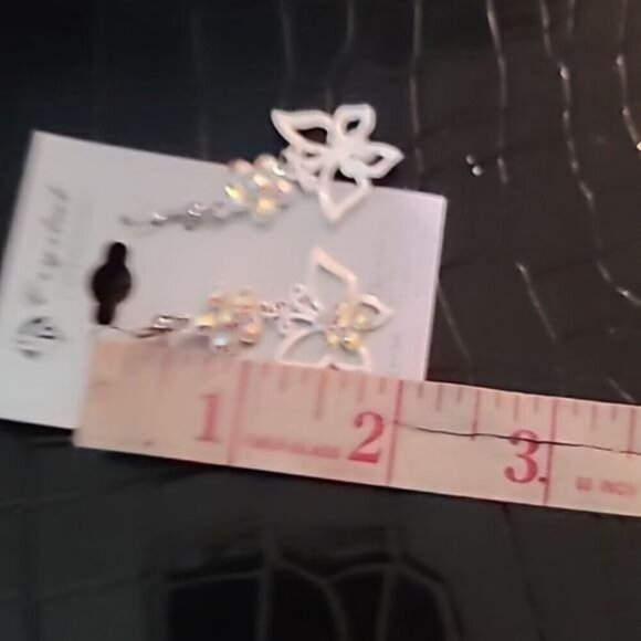 NWT Y2K Crystal White Butterfly Dangly Drop Earrings Pierced Ears - Picture 6 of 7